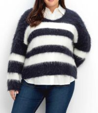 Marken-Flauschpullover, marine-creme Missforty