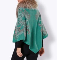 Kaschmir-Merino-Poncho m. Webpelz, smaragd Missforty