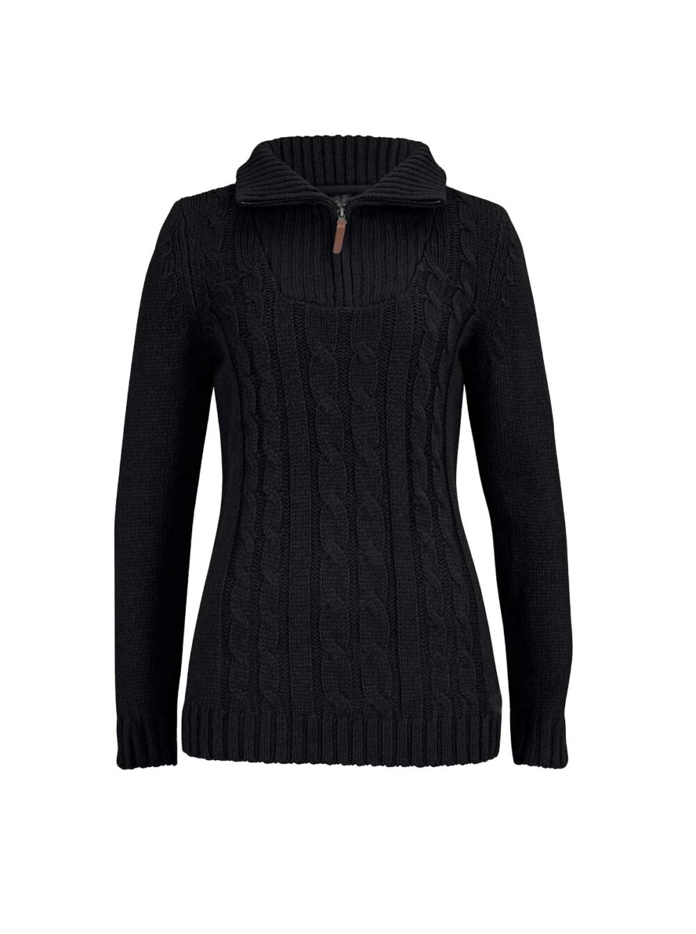 Zopfmusterpullover m.Troyerkragen, schwarz Missforty