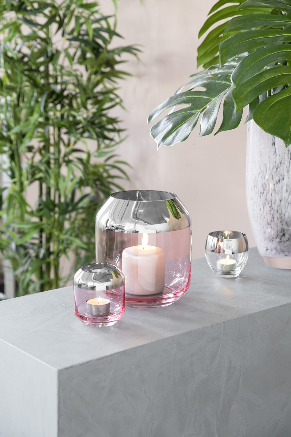 Teelichthalter Vase Glas Windlicht SMILLA rosa von Fink Living Missforty.de