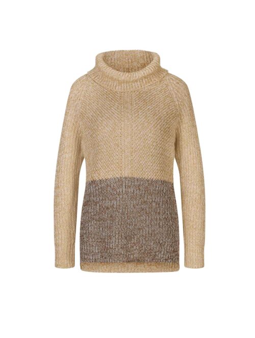 Rollkragen-Rippenstrickpullover, camel-ecru-meliert Missforty