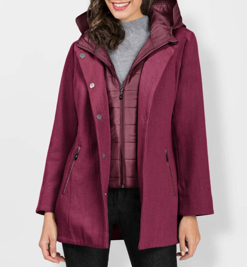 2-in-1-Wolljacke mit Westen-Einsatz, bordeaux #missforty#