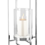 146174 Teelichthalter Windlicht Glas Silber Outdoorgeeignet Edelstahl NORMAN 49 cm Höhe