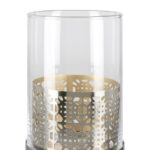 146182 Windlicht Glas Kerzenhalter Kerzenständer Stumpenkerze BIALA silber 20 cm Fink