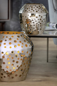 146193 Fink SHEILA Windlicht Deko Glas Metall silberfarben