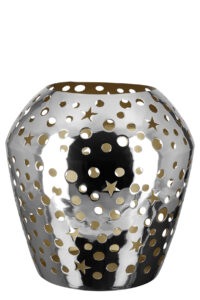 146194 Fink SHEILA Windlicht Deko Glas Metall silberfarben