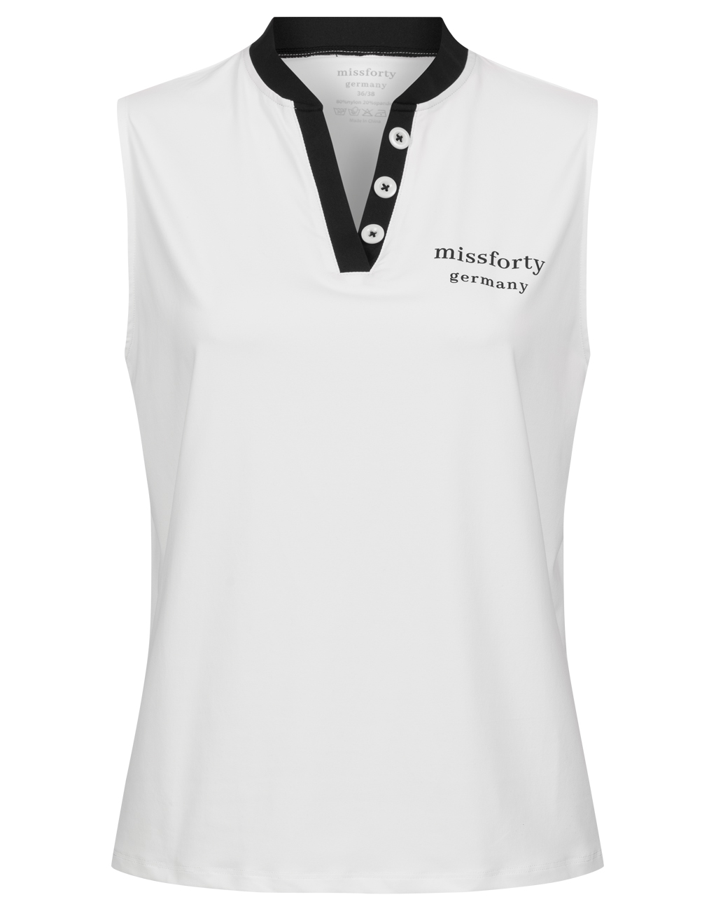 Damen Sportshirt Weiß ärmellos mit Knopfleiste